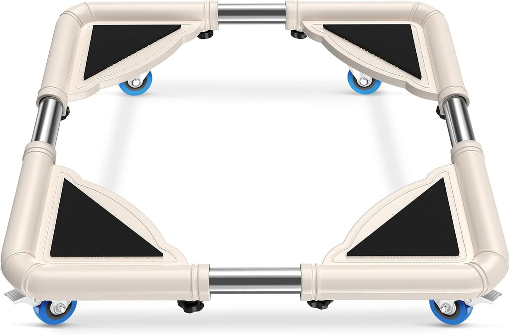 FALTAN LOS FORROS NEGROS -Soporte móvil para mininevera SPACECARE, carro para muebles ajustable con 4 ruedas con bloqueo, base resistente para lavadora, pedestal universal para secadora y refrigerador - Blanco roto