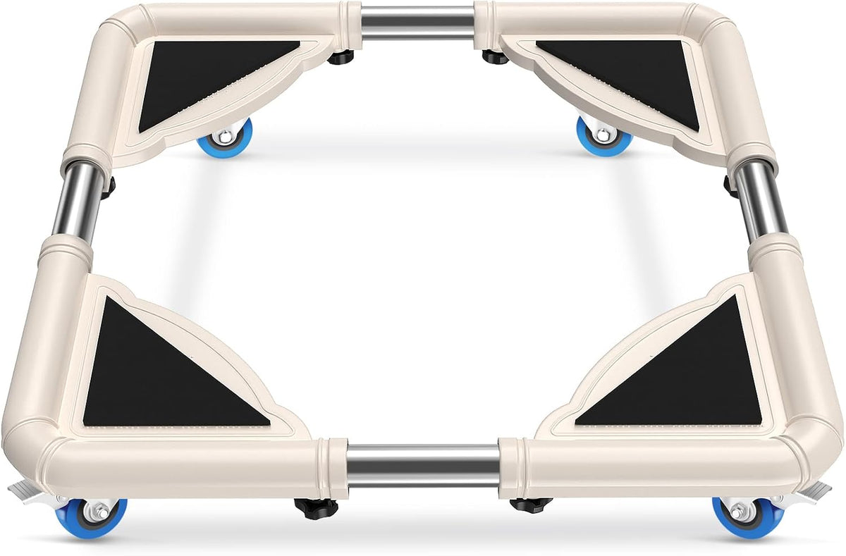 FALTAN LOS FORROS NEGROS -Soporte móvil para mininevera SPACECARE, carro para muebles ajustable con 4 ruedas con bloqueo, base resistente para lavadora, pedestal universal para secadora y refrigerador - Blanco roto