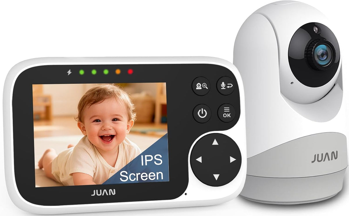 Monitor de Bebe JUAN con Camara y Audio | Sin WiFi 100% Privado | Bateria de 3500mAh | Alcance de 1000 pies | Pan-Tilt-Zoom Remoto | Vision Nocturna Nitida | Comunicacion Bidireccional