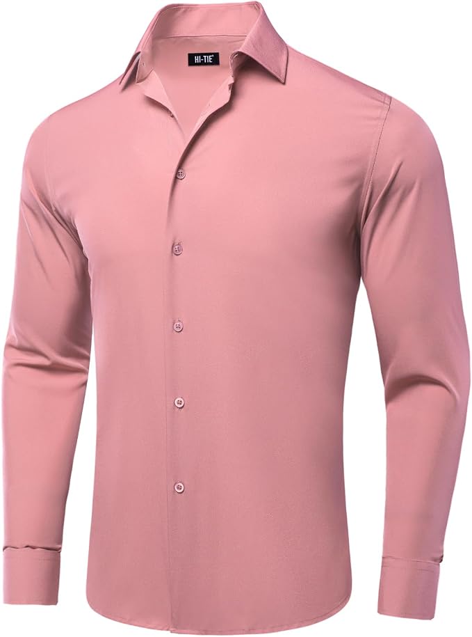 Hi-Tie Camisas de vestir para hombre de 4 vías con estiramiento, camisas de vestir de manga larga con botones, sin arrugas, camisas de vestir casuales y formales para hombre