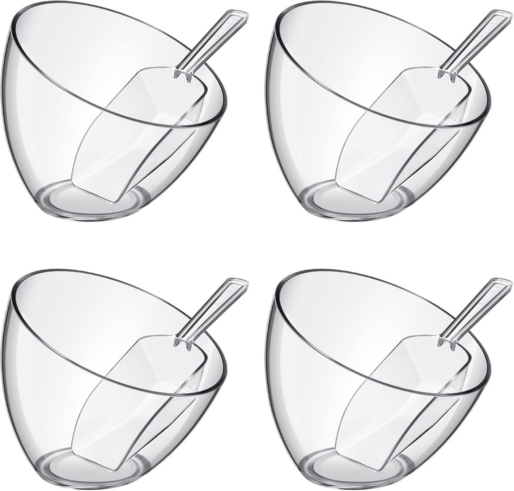 Hoolerry Juego 8 Cuencos Plástico Transparente | Palomitas Fiesta Dulces Ensalada | Cucharas Medidoras + Cucharas Acílico Angular | Set Completo | 8 Piezas