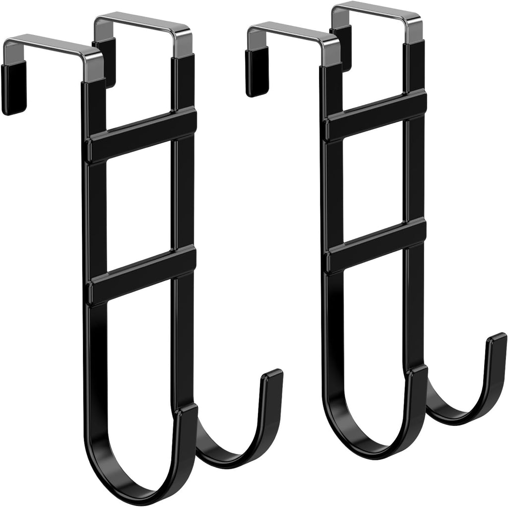 FYY Ganchos para Puerta 2 Piezas | Organizador de Doble Gancho Resistente con Goma Antideslizante para Toallas, Ropa y Bolsos, Puertas hasta 1.6 pulgadas, Negro