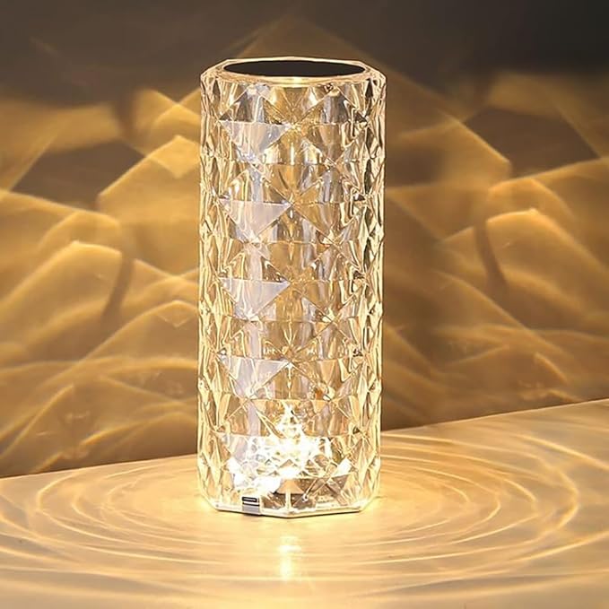 Lámpara de Mesa Portátil de Cristal, Lámpara Recargable con Control Táctil de 3 Colores, Lámpara de Noche de Cristal, Lámpara de Escritorio para Decoración de Habitación
