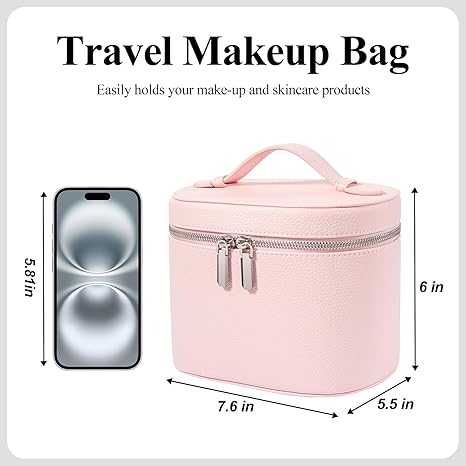 ⚠️ NOTA: DEFECTO EN LA AGARRADERA, NO AFECTA SU FUNCIONAMIENTO – Bolsa de Maquillaje y Neceser de Viaje Portátil con Compartimentos Desmontables – Organizador Cosmético Estilo Rosa Cute