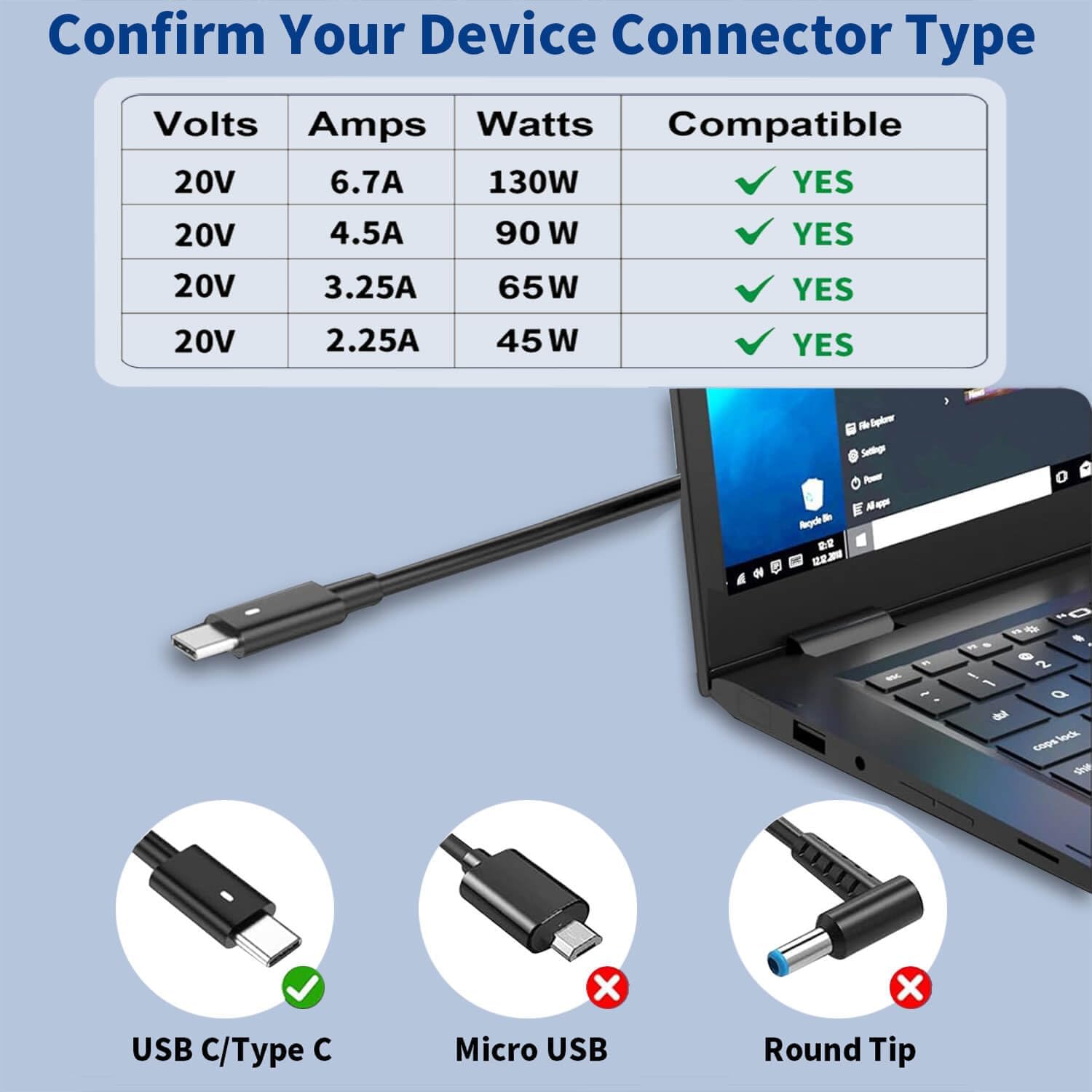 Cargador USB C de 130 W compatible con cargador de laptop Dell tipo C, cable de alimentación de CA delgado - Precisión 5550 5560 5570 5750 3560 XPS 15 9500 9575, XPS 17, Latitude 7410 7310 USB C