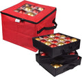 Caja Organizadora de Esferas Navideñas Keten — 128 Esferas 3", 8 Bandejas, 48 Divisores, Oxford 600D, Rojo
