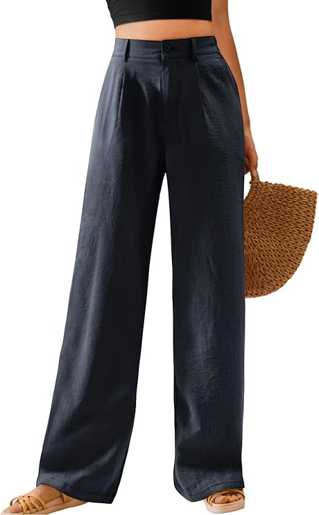 Talla XL - Feiersi Pantalones casuales de pierna ancha para mujer, de cintura alta, con botones, rectos, pantalones largos palazzo