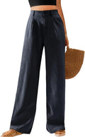 Talla XL - Feiersi Pantalones casuales de pierna ancha para mujer, de cintura alta, con botones, rectos, pantalones largos palazzo