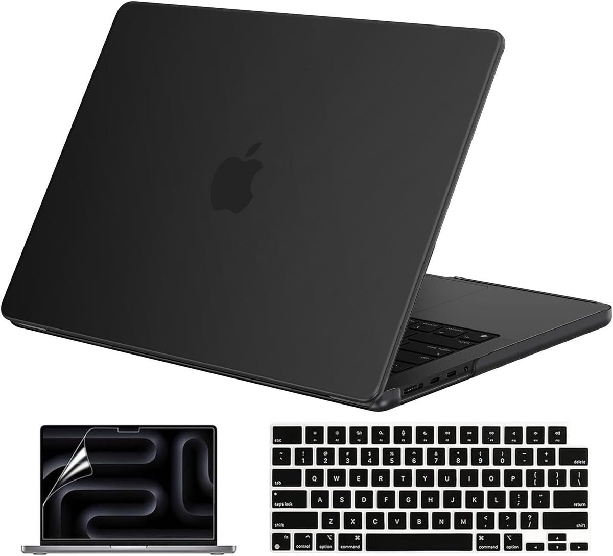 Funda EooCoo compatible con MacBook Pro de 14 pulgadas M5 2026-2021 M4 M3 M2 M1 Pro/Max Chip, agarre mate, resistente a golpes, carcasa rígida con protector de teclado y protector de pantalla - Negro espacial