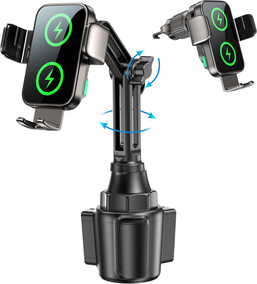 Soporte de Celular para Portavasos con Cargador Inalámbrico 15W | Carga Rápida y Auto-Sujeción | para iPhone 17/16/15 y Samsung S25/S24/S23 Ultra