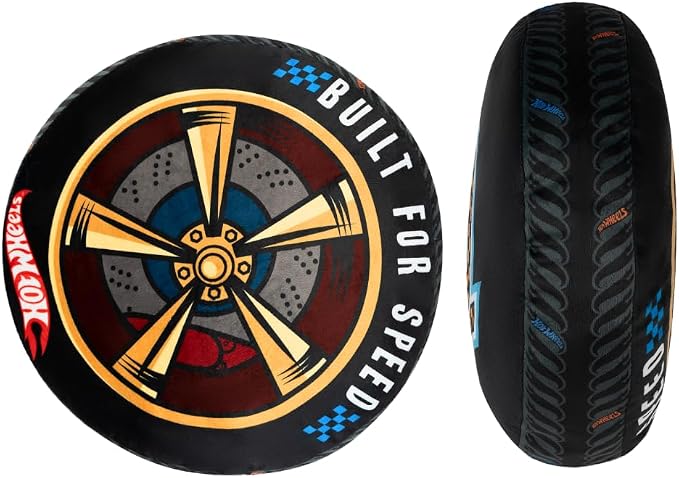 Hot Wheels - Almohada decorativa de felpa para neumáticos de carreras, cojín decorativo para dormitorio de niños, 14 pulgadas, (producto oficial)
