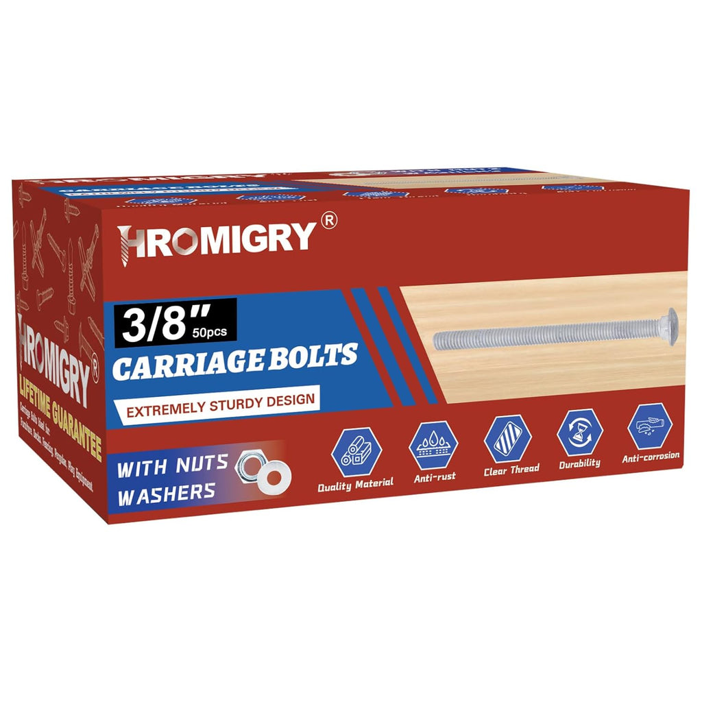 Usado - Pernos Carro HROMIGRY 50 Piezas 0.95 cm x 20 cm Galvanizado Inmersión Caliente Cabeza Redonda Resistentes Arandelas Tuercas