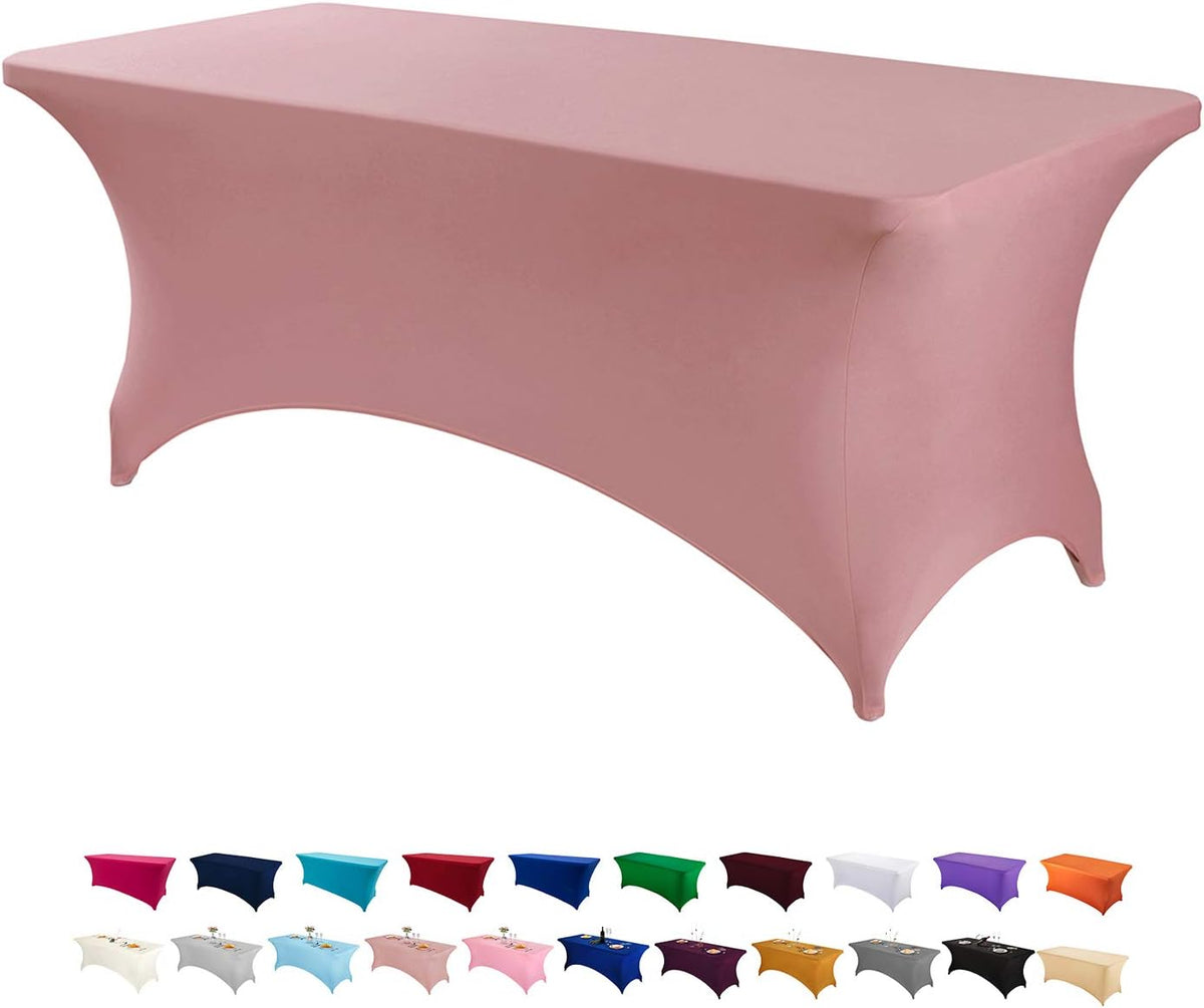 Peomeise Mantel de Spandex Elastico Rectangular, Pack de 1, 6 pies | Cubierta Ajustada para Mesa (Rosa Palo, 6 pies)