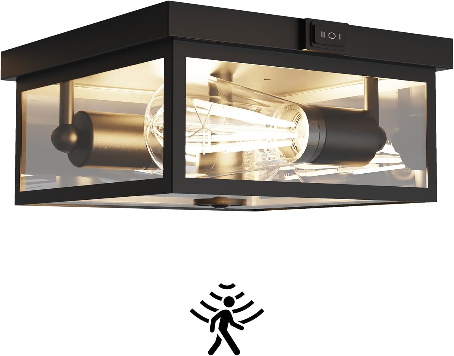 Craftersmark Outdoor Ceiling Light with Motion Sensor, Flush Mount Porch Light, Exterior Light Fixture with Clear Glass, Dusk to Dawn 2-Light Fixture for Patio,Porch (8.5 in)