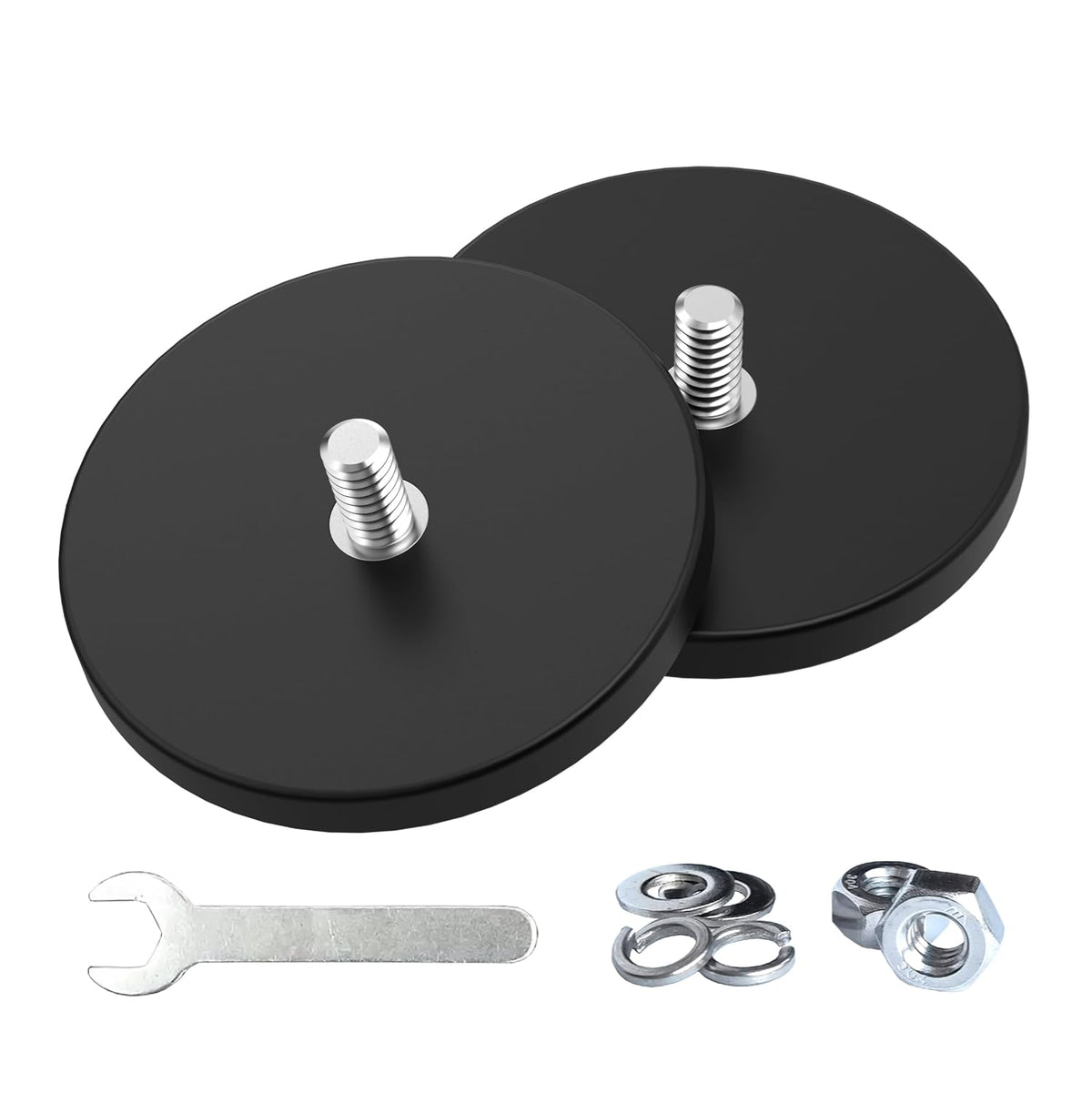 Magnetpro - 2 imanes de montaje resistentes con revestimiento de goma, antiarañazos y anticorrosión, con más de 65 lb de poder adhesivo, con rosca macho de acero inoxidable de 1/4"-20 y tuerca para cámaras PTZ.