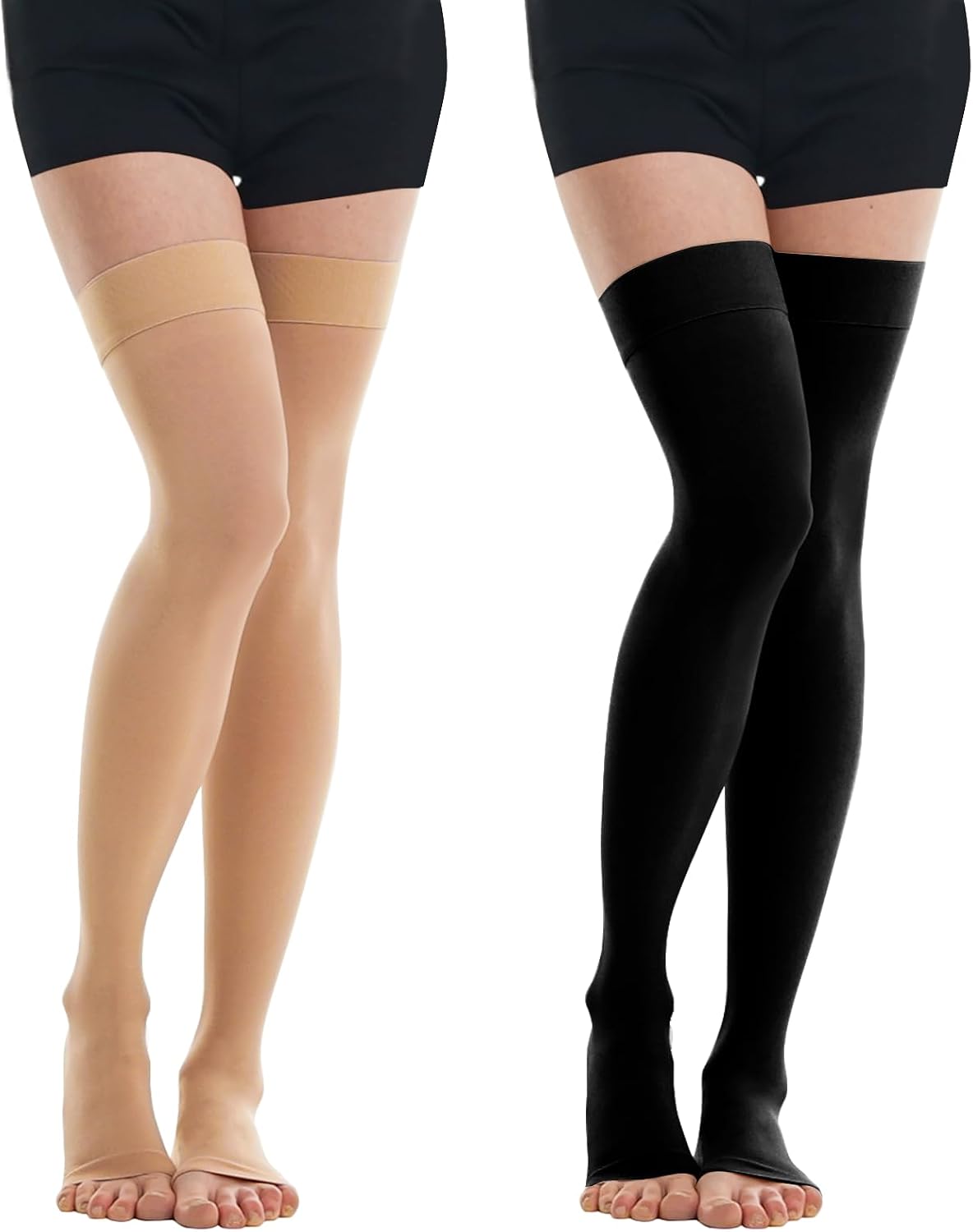 2 pares de medias de compresión de 20-30 mmHg para mujeres y hombres, medias de compresión hasta el muslo de MumMarmot con banda de puntos de silicona, medias de compresión de soporte gradual para edema y varices (tamaño medio).