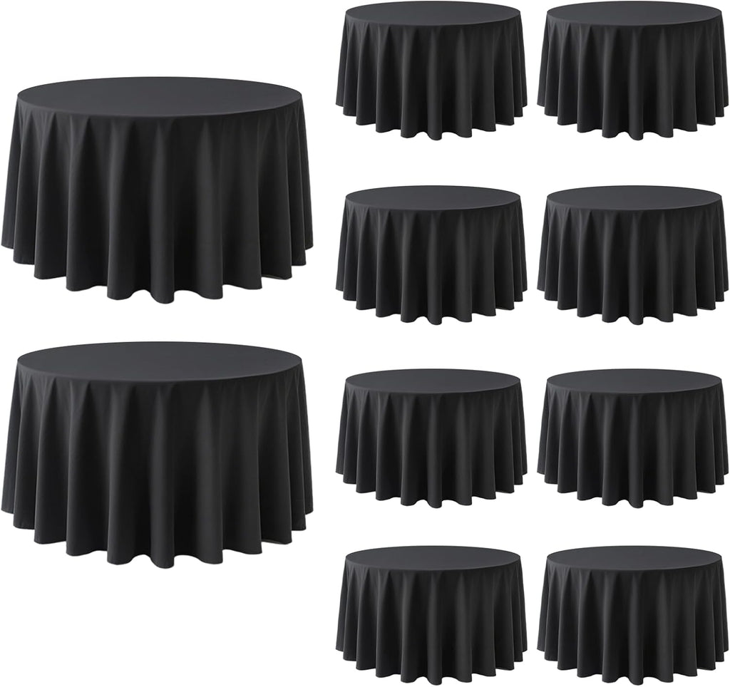 Paquete de 10 manteles redondos negros Dexbriz de 90 pulgadas, resistentes a las arrugas, lavables y reutilizables, de tela de poliéster, ideales para banquetes, bodas, fiestas y cenas tipo buffet.