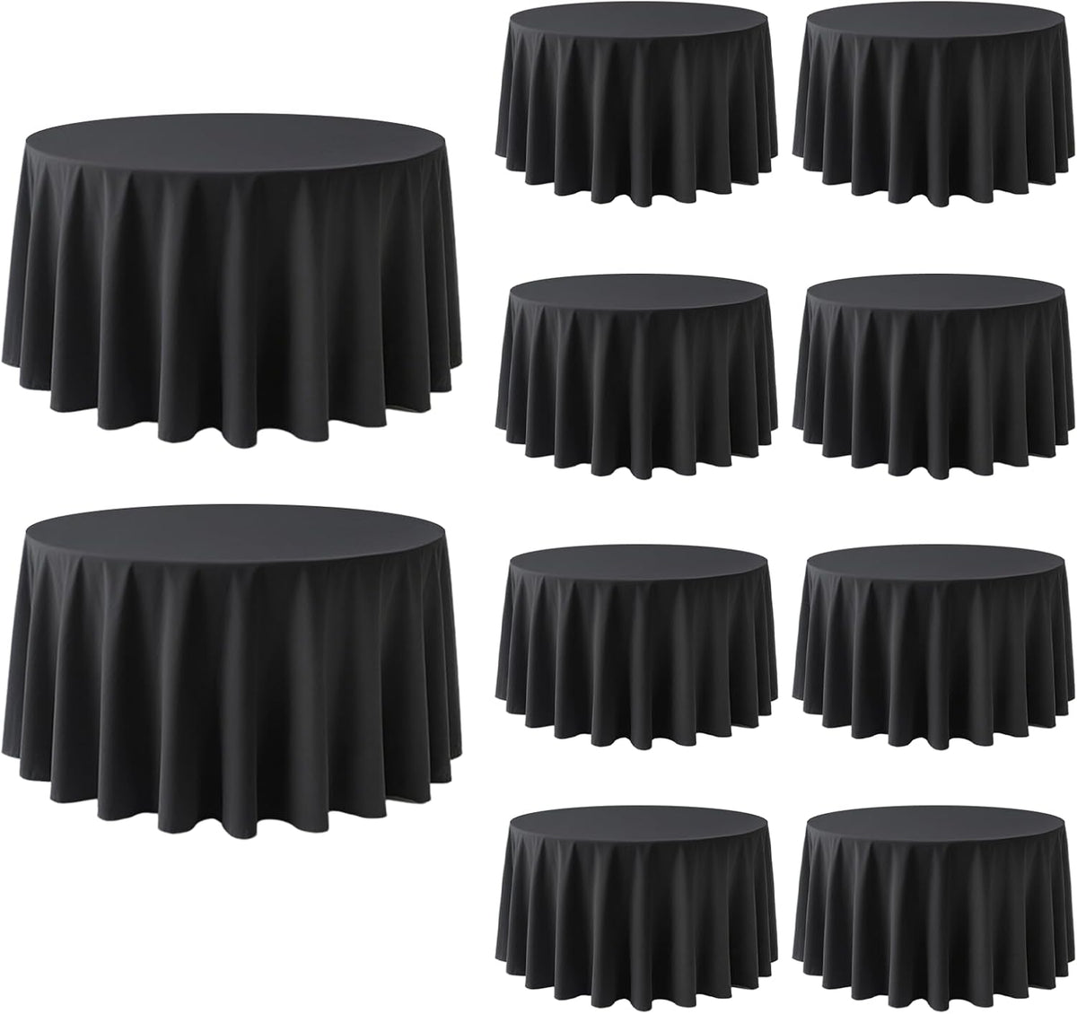 Paquete de 10 manteles redondos negros Dexbriz de 90 pulgadas, resistentes a las arrugas, lavables y reutilizables, de tela de poliéster, ideales para banquetes, bodas, fiestas y cenas tipo buffet.
