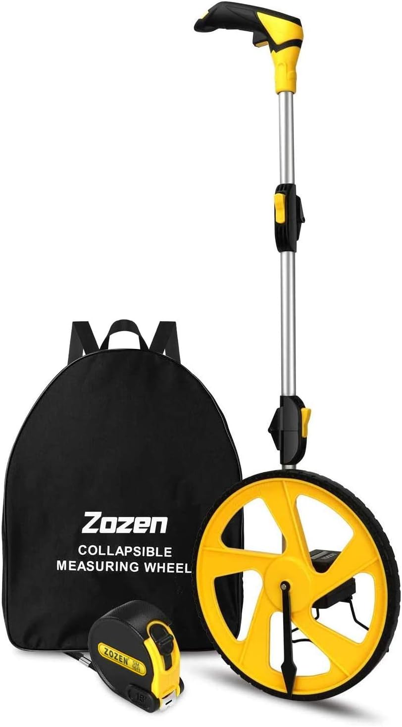Rueda de medición Zozen en pies y pulgadas, mecánica/doble plegable/una tecla para reiniciar/pata de cabra para mantener la posición/flecha de punto de inicio y bolsa de transporte de tela, rueda de medida de 0 a 9999 pies. 