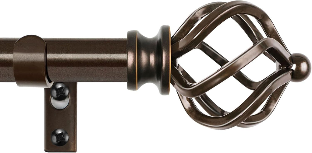Barra de cortina KAMANINA de bronce de 32 a 58 pulgadas (2.6-4.8 pies), barras de cortina ajustables para ventanas de 28 a 48 pulgadas, barras de cortina de 3/4 de pulgada con remate de jaula retorcida.