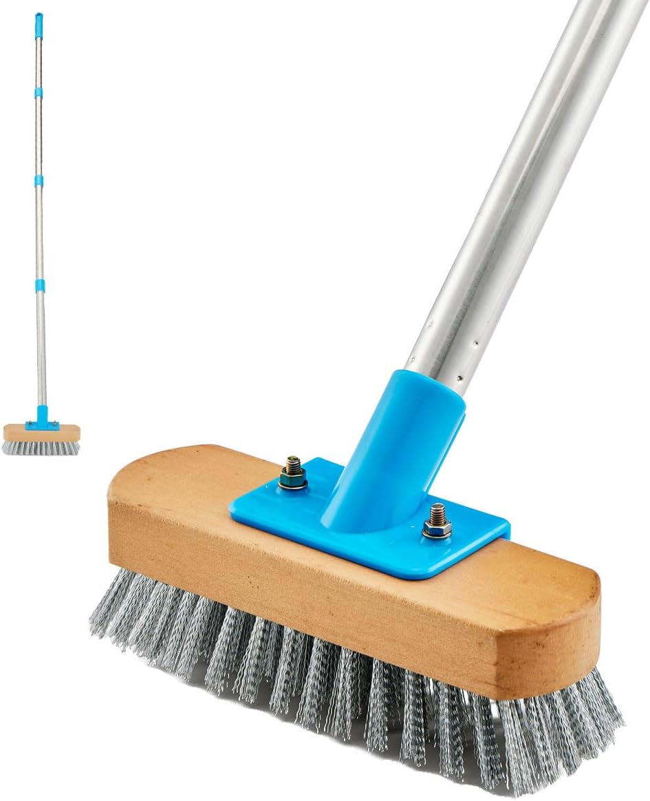 Cepillo Friegapisos Acero Inoxidable Yonill | Mango 60", Uso Rudo, Removedor Musgo, Para Concreto, Patio, Jardín y Garaje