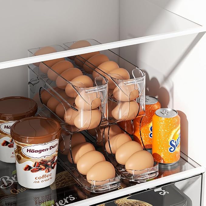 Sotfamily - Soporte transparente para huevos FIFO para nevera, dispensador de huevos para huevos, 36 unidades | 2-Pack Automatic Rolling Egg Organizer for Refrigerator, Space-Saving Egg Roller/Container/Storage for Kitchen Countertop