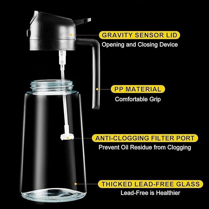 Pulverizador y Dispensador de Aceite de Vidrio SNOW JAY — 2 en 1 para Cocina y Barbacoa