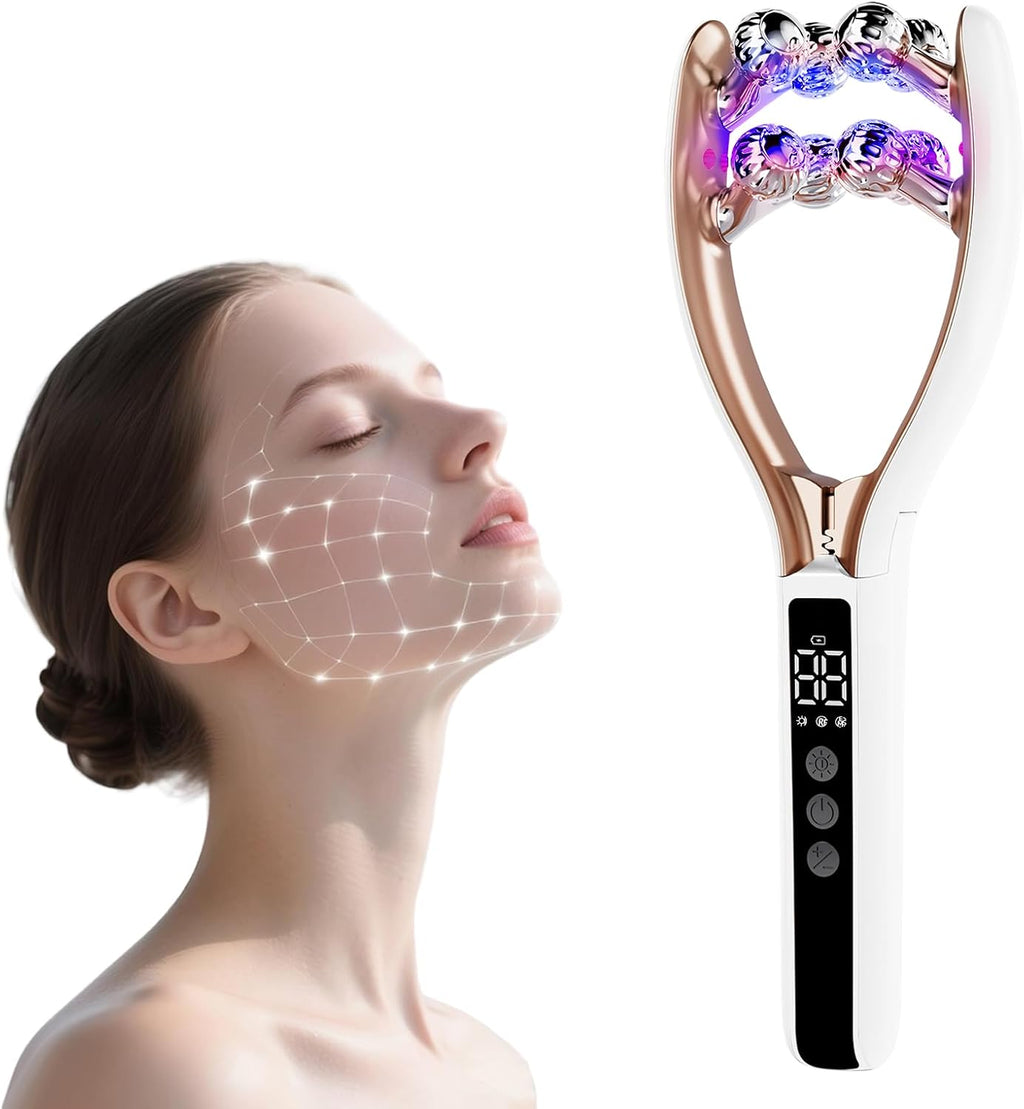 USADO SIN UNA TAPA DE SUS ESFERAS - Masajeador Facial de Microcorriente SZMDLX con Pantalla LCD | Rodillo Eléctrico para Levantar y Tonificar | EMS para Reafirmar | Reduce Hinchazón y Líneas Finas | USB