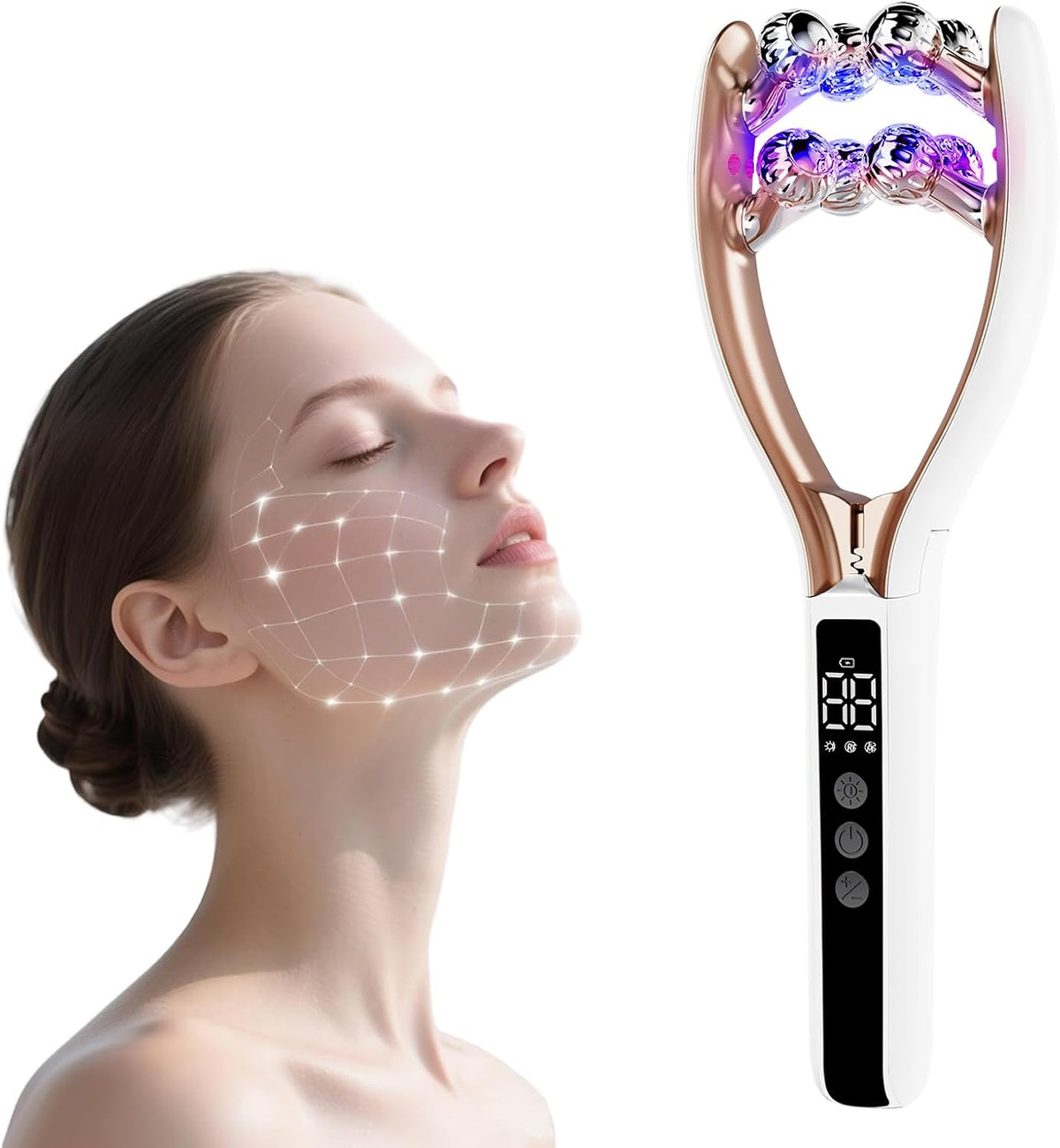 USADO SIN UNA TAPA DE SUS ESFERAS - Masajeador Facial de Microcorriente SZMDLX con Pantalla LCD | Rodillo Eléctrico para Levantar y Tonificar | EMS para Reafirmar | Reduce Hinchazón y Líneas Finas | USB