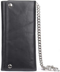 NIUCUNZH Billetera de Cuero Genuino con Cadena para Hombre | Estilo Biker/Trucker, Trifold Larga, Uso Rudo, Marron