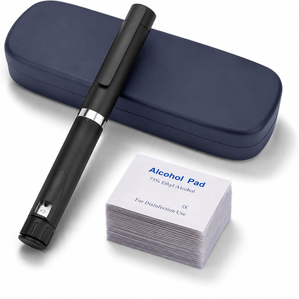 Pluma de péptidos de 60 unidades, plumas de péptidos V2 reutilizables para cartuchos de 3 ml - Uso diario con émbolo suave y estuche de viaje, compatibilidad universal, incluye 50 toallitas de preparación, color negro.