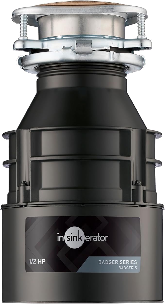 InSinkErator Badger 5 - Triturador de basura, serie estándar de 1/2 HP, triturador de residuos de alimentos de alimentación continua, negro