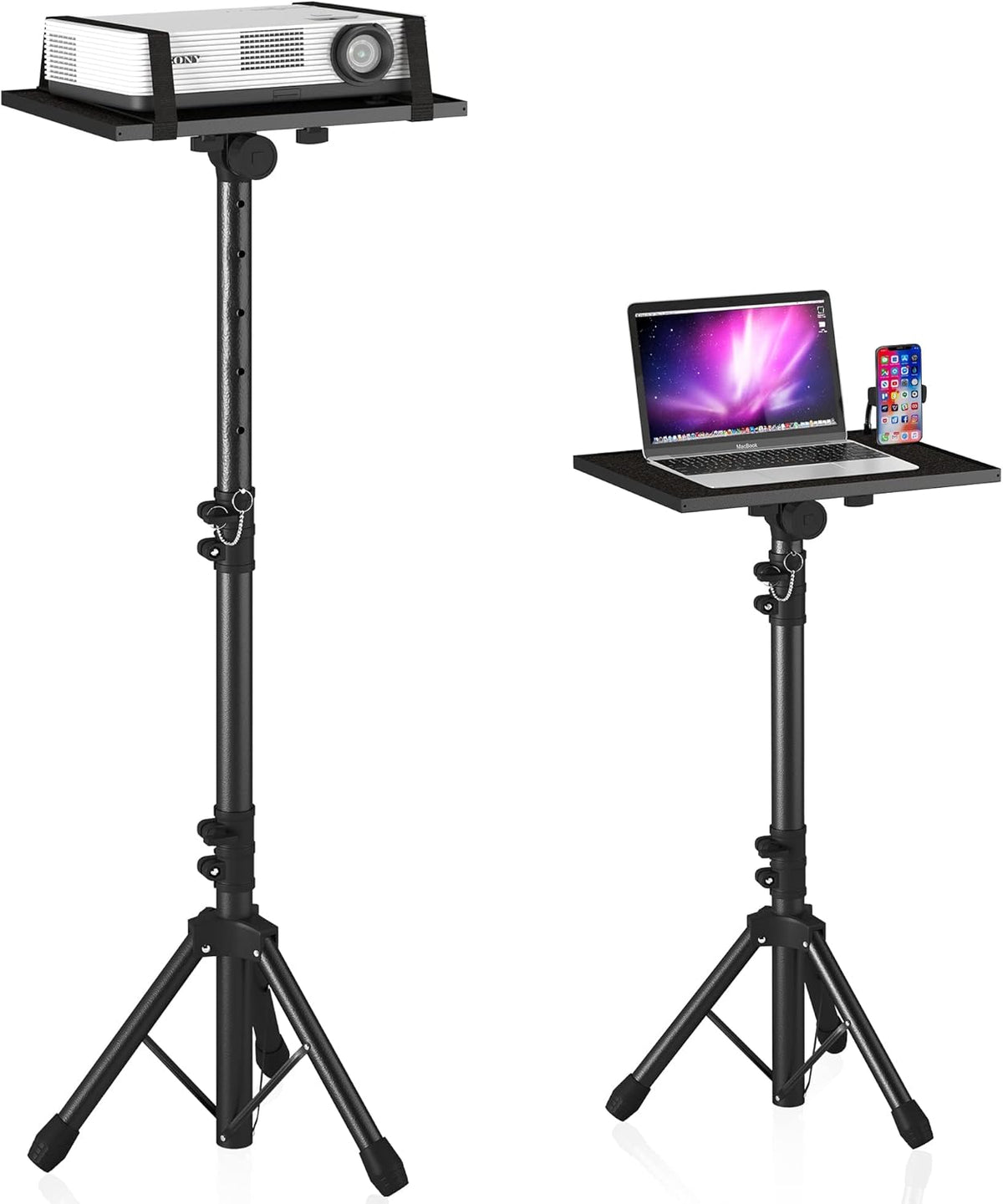 Trípode ajustable para proyector, altura del portátil de 23,5 a 46,5 pulgadas con soporte flexible para teléfono, para suelo, ideal para oficina, hogar, escenario, estudio, soporte para racks de DJ, de 23,5 a 46,5 pulgadas.
