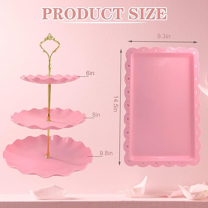 Set Expositor de Postres NAXIHOPT – 2 Torres para Cupcakes 3 Niveles y 2 Bandejas Rosadas (Solo Incluye 2 Bandejas)