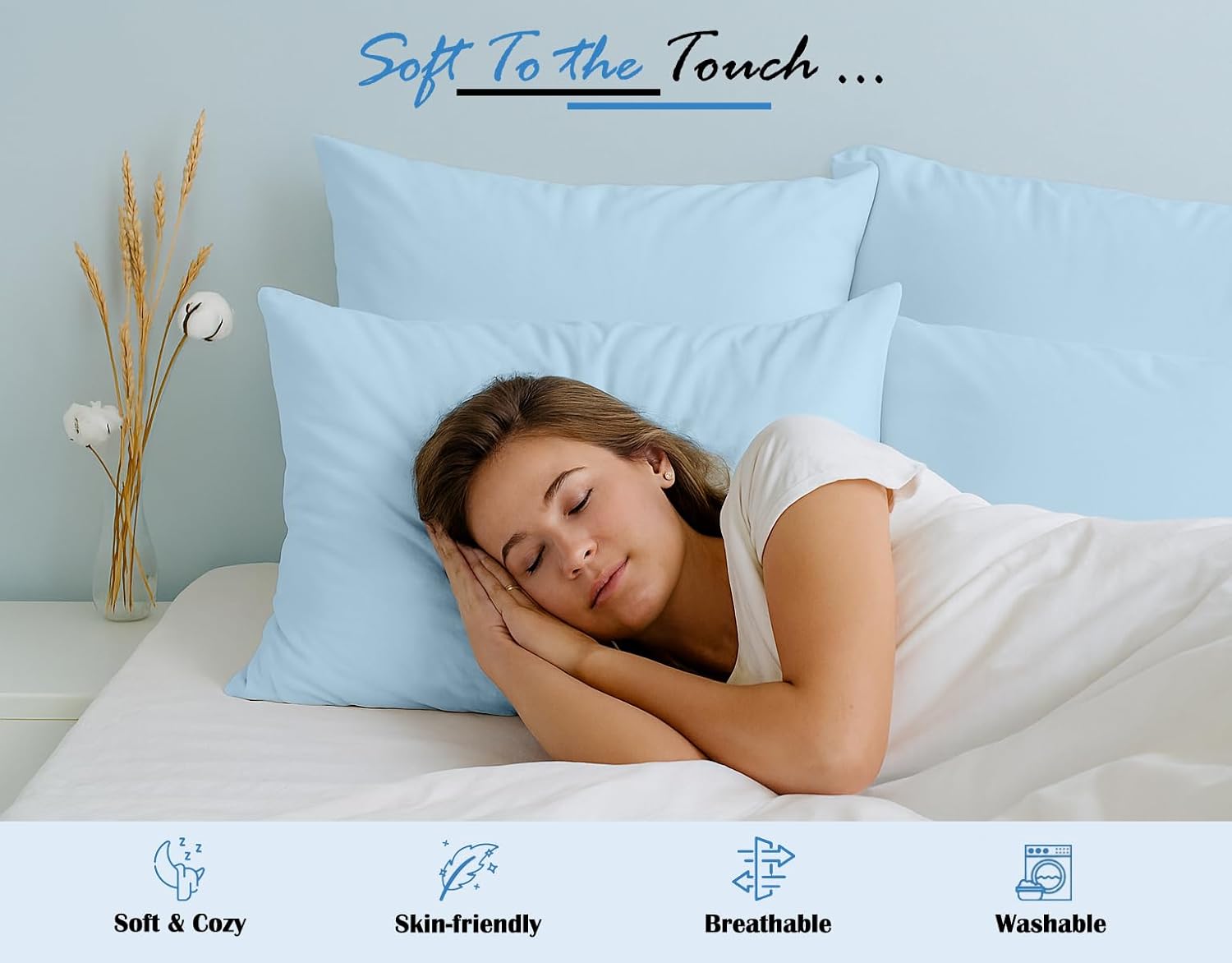 Comfort Beddings Juego de 2 fundas de almohada tamaño King, 100% algodón orgánico de 600 hilos, fundas de almohada de algodón celeste de primera calidad, fundas de almohada tamaño King, 21" x 32"