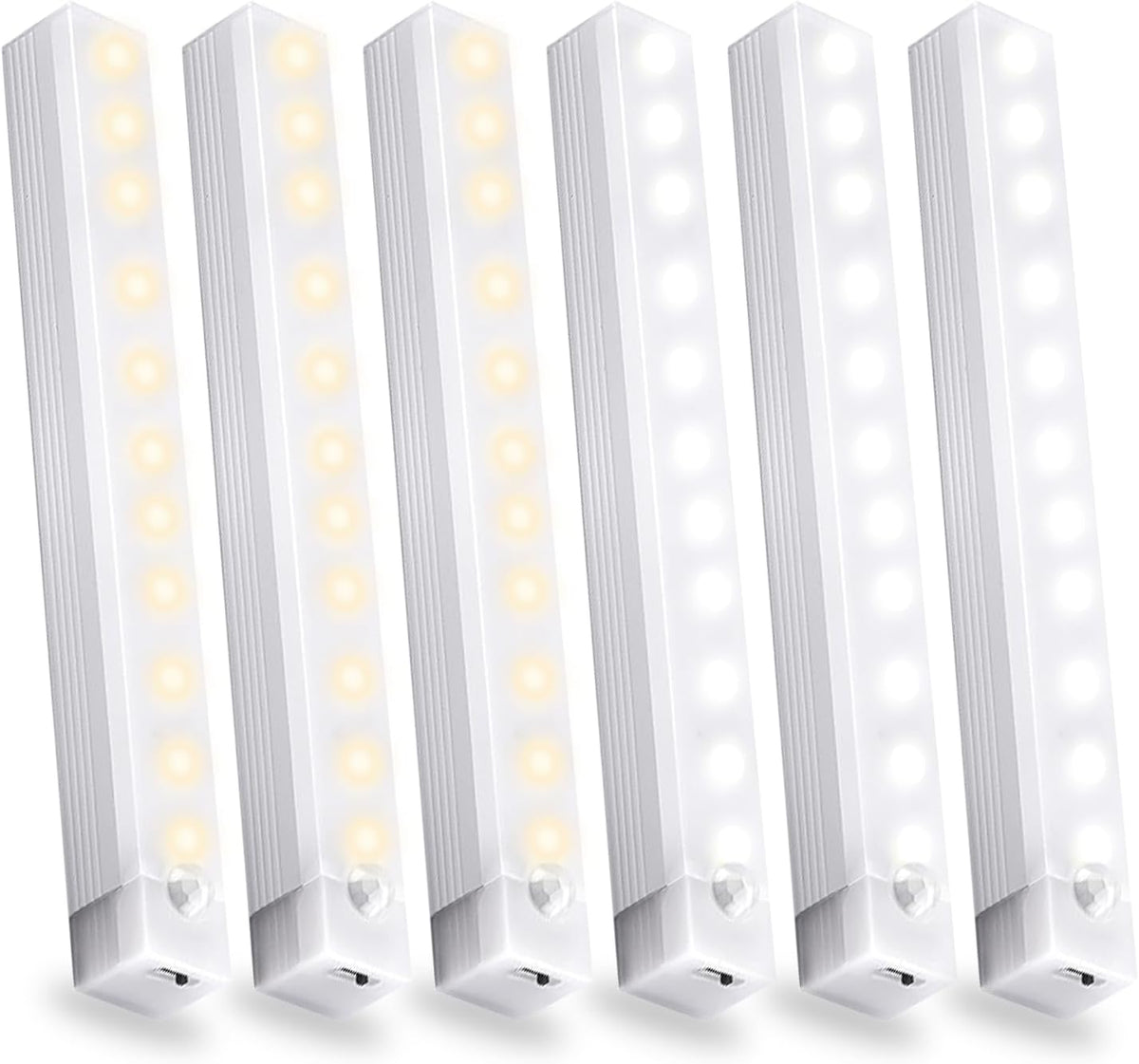 Luces LED para Gabinete con Sensor de Movimiento – Paquete de 6 | Recargables, Magnéticas, 2 Colores, 20 cm | Sin Cables de Carga Type-C