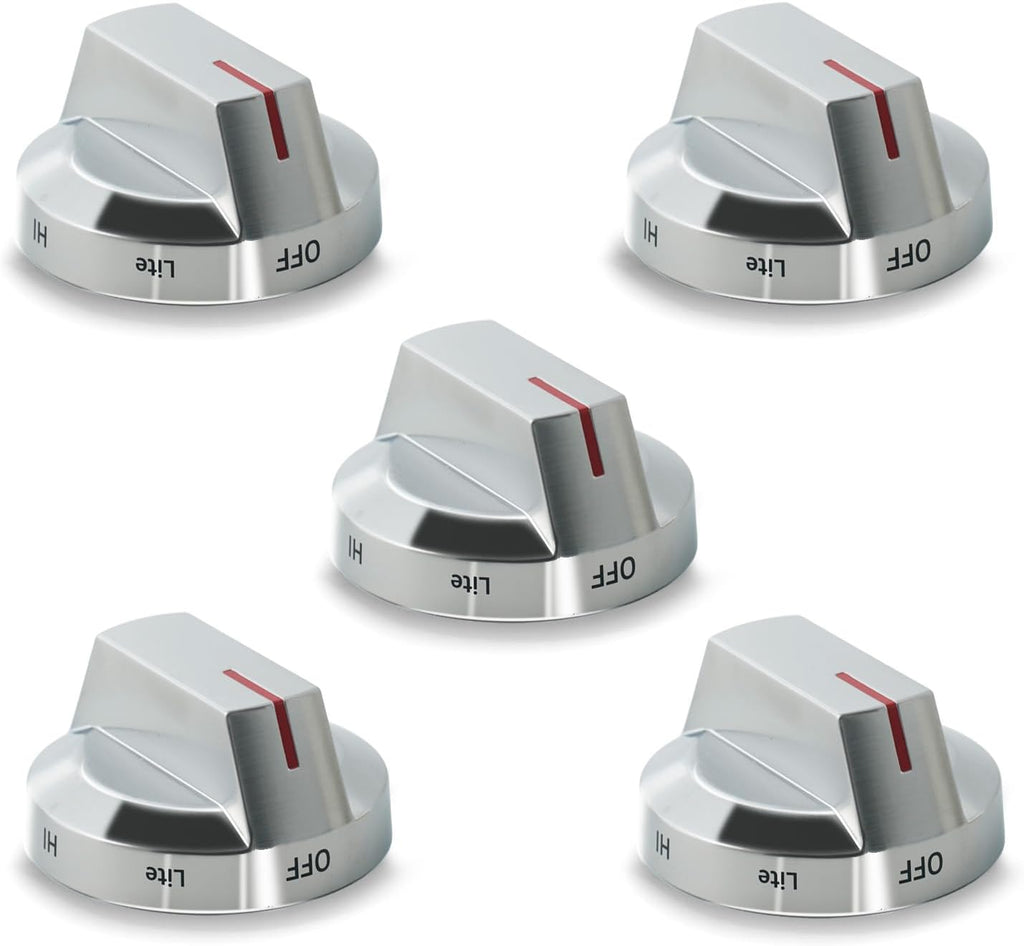 Perillas de repuesto para estufa Nagaros Original-Spec DG94-04167X, compatibles con estufas y hornos de gas Samsung NX60A6511SS, NX60A6711SS y NX60A6751SS, con ajuste preciso y acabado cepillado (paquete de 5).