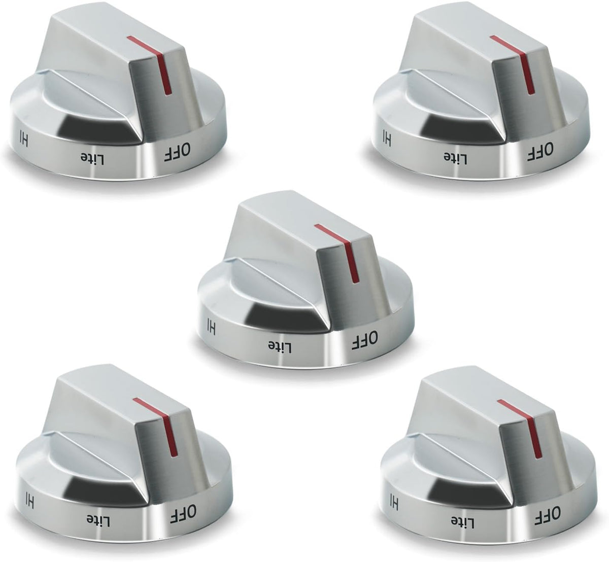 Perillas de repuesto para estufa Nagaros Original-Spec DG94-04167X, compatibles con estufas y hornos de gas Samsung NX60A6511SS, NX60A6711SS y NX60A6751SS, con ajuste preciso y acabado cepillado (paquete de 5).