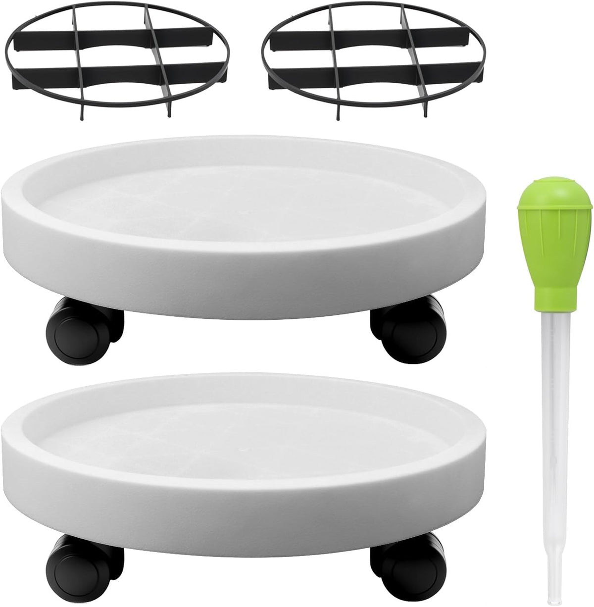 Base con Ruedas para Plantas YUFDA 2 Piezas 12.4 Pulgadas | Soporte Móvil para Macetas Pesadas | Bandeja Rodante Resistente | Interior y Exterior | Blanco