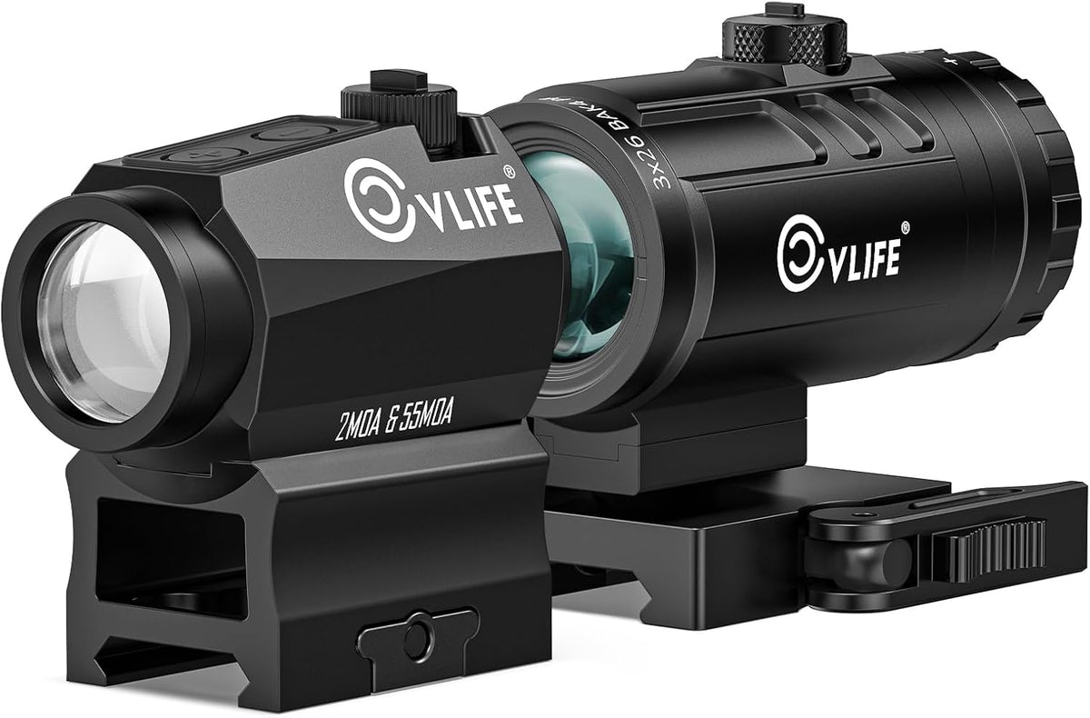 CVLIFE Combo de Mira de Punto Rojo/Verde Multi-Retícula y Magnificador 3X, Motion Awake Compact Red Dot & Circle con Kit Combo de Magnificador Abatible Lateral con Liberación Rápida, Ópticas Absolute