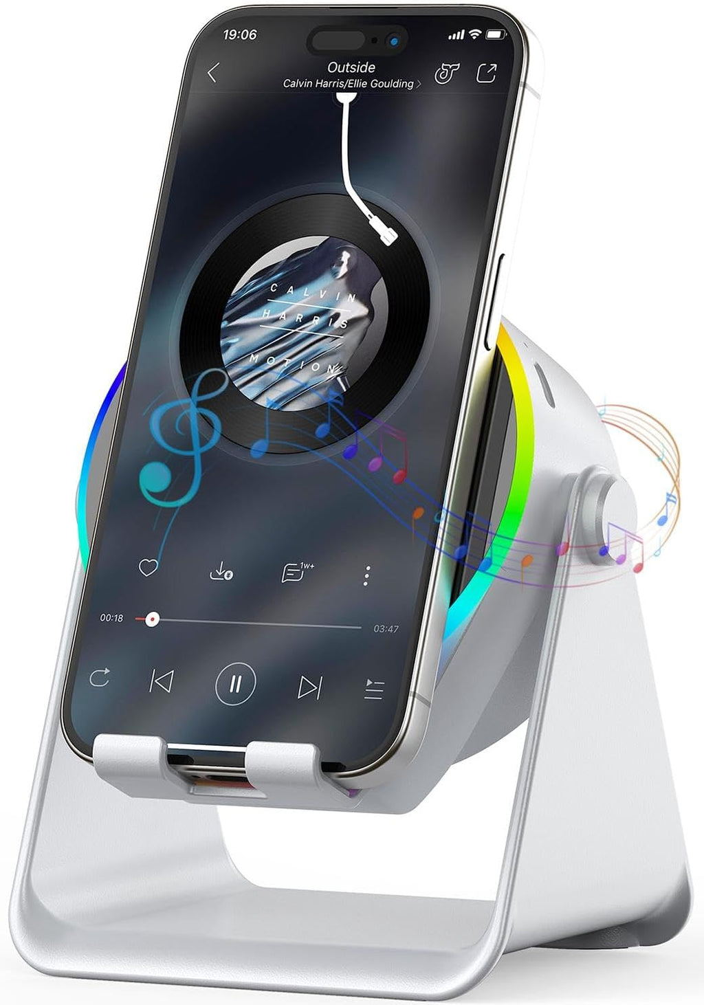 Altavoz de inducción inalámbrico, altavoz Bluetooth 4 en 1 con soporte para teléfono y luz RGB, rotación de 360°, compatible con iPhone, Android, iPad, Samsung Galaxy, regalo de cumpleaños ideal para hombres y mujeres. 