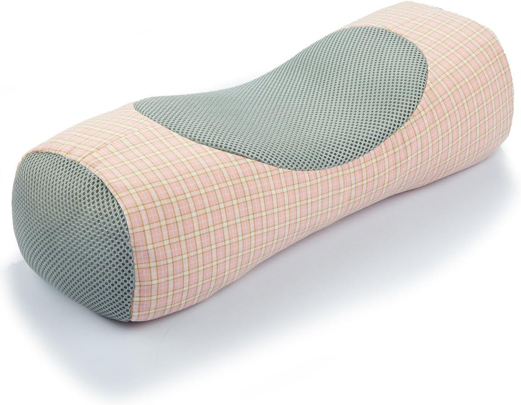 EDMILE Almohada Cervical de Trigo Sarraceno | 5x15 Pulgadas | Rodillo Lumbar Pequeno | Alivio de Dolor y Rigidez | Soporte de Cuello con Fundas de Cuadros Transpirables | Rosa