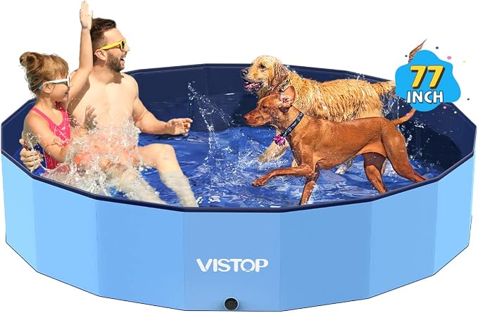 VISTOP Piscina plegable jumbo para perros, carcasa de plástico duro, piscina portátil para perros
