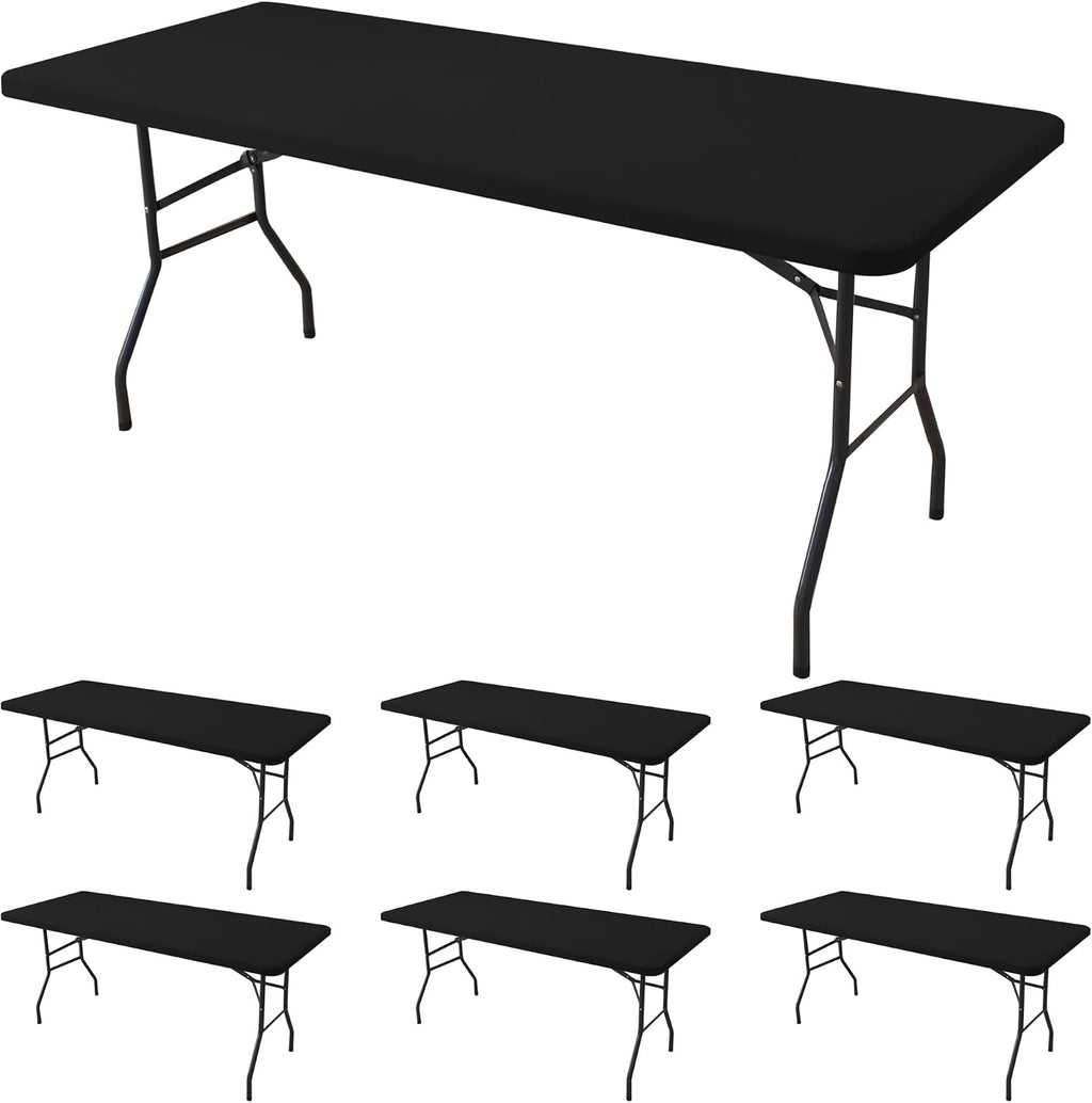 Manteles Elásticos de Spandex para Mesa 6 Pies Negro – Set 6 Piezas, Resistentes al Viento, Lavables
