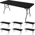 Manteles Elásticos de Spandex para Mesa 6 Pies Negro – Set 6 Piezas, Resistentes al Viento, Lavables