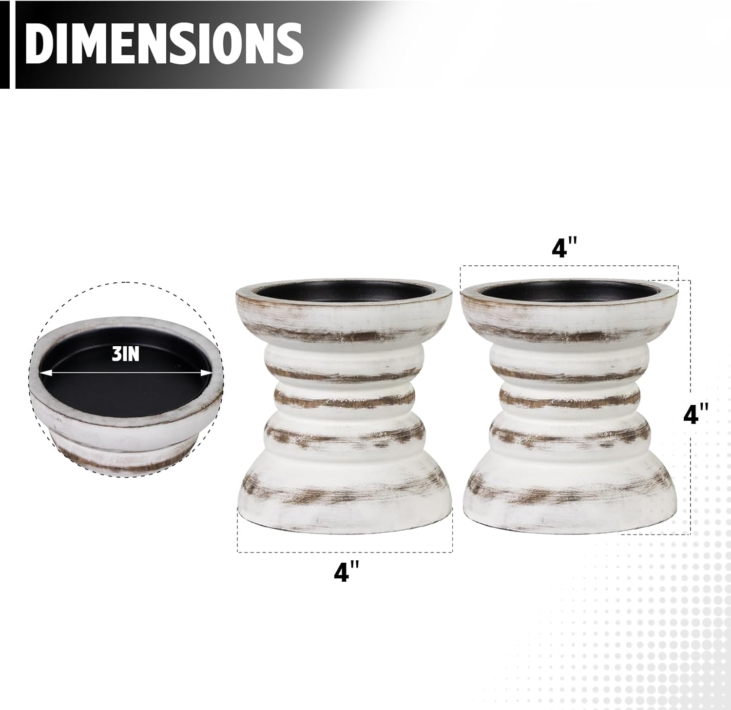 Portavelas para Vela de Pilar Juego de 2, Portavelas de Madera Estilo Granja, Soporte de Vela de Madera Rústico, Portavelas Pequeños de Madera Vintage para Sala de Estar, Centro de Mesa, Blanco