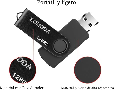 ENUODA - Unidad flash de 128 GB, 1 unidad de pulgar de 128 GB, diseño giratorio USB 2.0, memoria USB 2.0, almacenamiento de datos, unidad de bolígrafo para computadora portátil (negro)