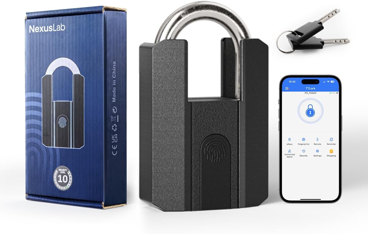 Candado con Huella Digital NexusLab IP67 con Llave – Cerradura Resistente para Portones, Cercas, Bodega y Piscina