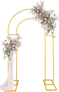 Soporte para fondo de doble arco dorado de 2,2 m (7,2 pies), marco de arco de boda de metal en forma de U con diseño de parte trasera abierta para ceremonias, baby showers, fiestas de cumpleaños, fondos fotográficos para jardín y decoraciones.