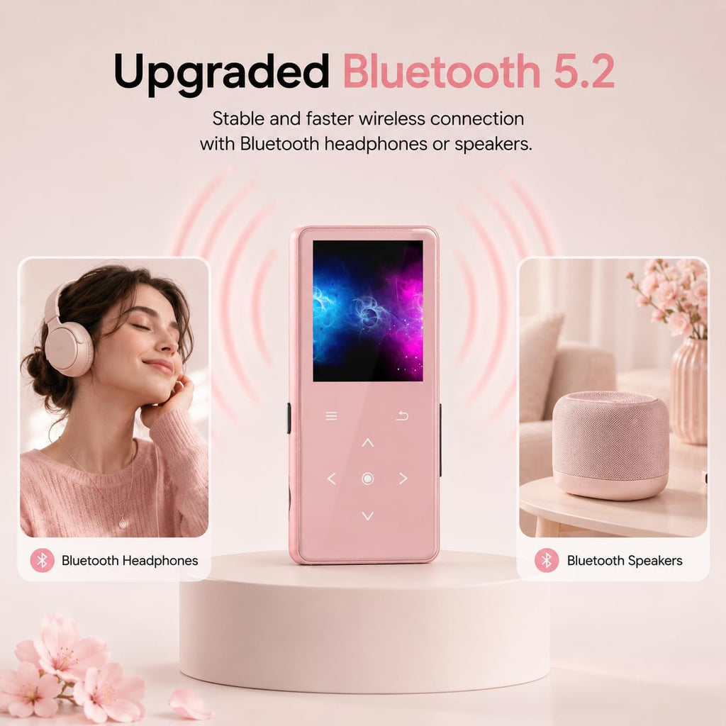 Reproductor MP3 AiMoonsa 64GB Bluetooth 5.2 – Parlante HD, Radio FM, Grabadora y Audífonos Incluidos